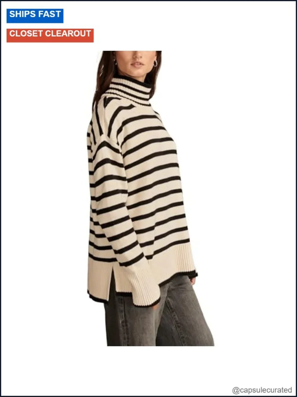 Mock Neck Tunic Long Sleeve Pullover Cotton Nylon Cashmere Blend Ribbed
